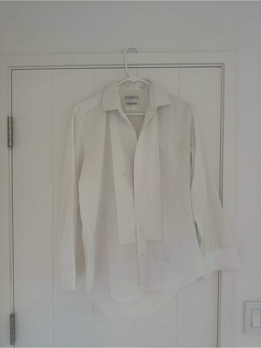 Yves Saint Laurent White Pleated Front Dress Shirt